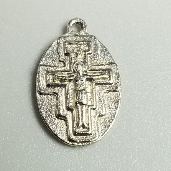 Vintage Saint Pio Oval Silver Tone Pendant Charm Medallion, Religious Cross - Picture 4 of 8
